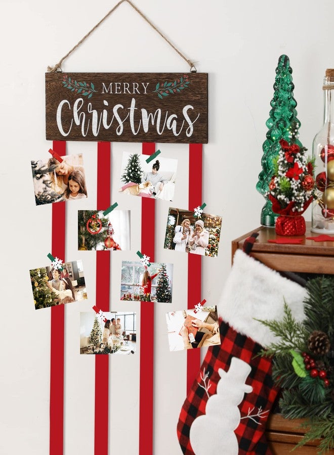 KORMMCO Christmas Card Holder Display, Card Holder Wall Display, Merry Christmas Wooden Decor, Xmas Hanging Picture Holders with 24 Photo Clips, Xmas Decor for Wall Door Window Home - Image 4